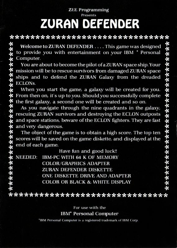 Zuran Defender — box-2D-back (US)