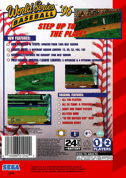 World Series Baseball '96 — box-2D-back (US)