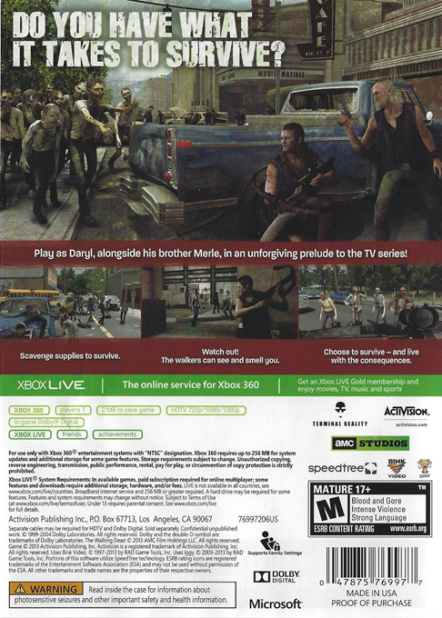 Walking Dead, The - Survival Instinct — box-2D-back (US)