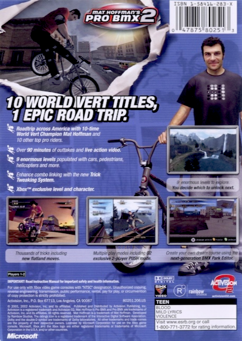 Mat Hoffman's Pro BMX 2 — box-2D-back (US)