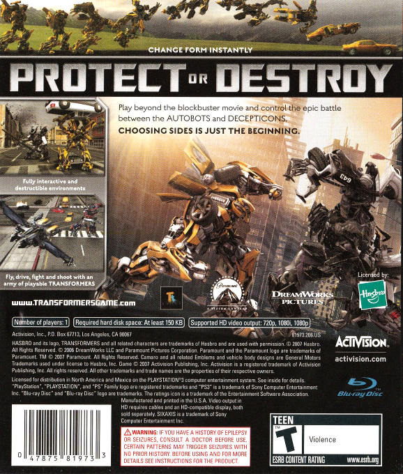 Transformers - The Game — box-2D-back (US)