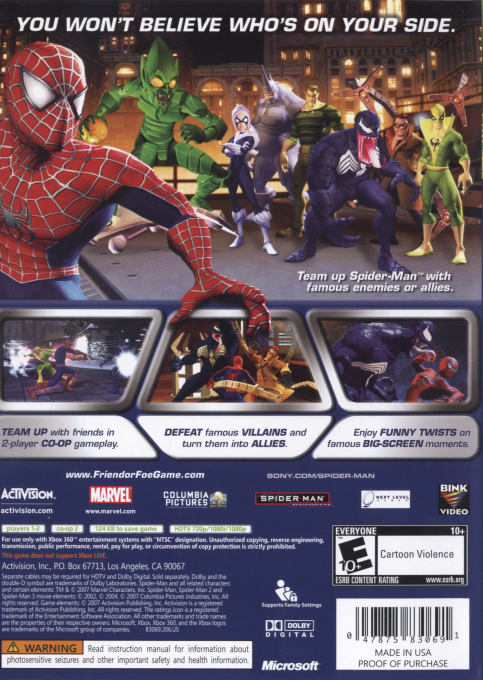 Spider-Man - Friend or Foe — box-2D-back (US)