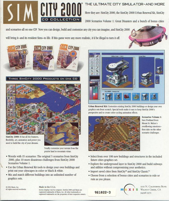 SimCity 2000 — box-2D-back (US)