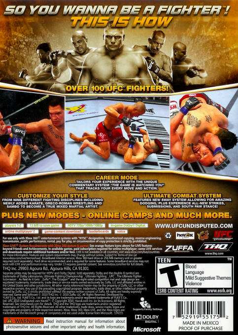 UFC Undisputed 2010 — box-2D-back (US)