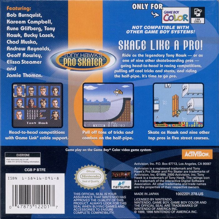 Tony Hawk's Pro Skater — box-2D-back (US)
