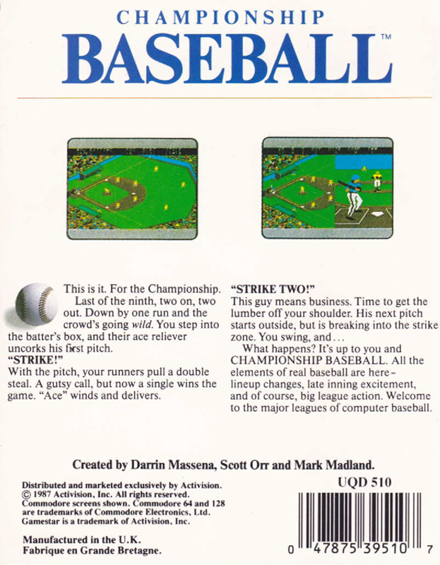 Championship Baseball — box-2D-back (EU)
