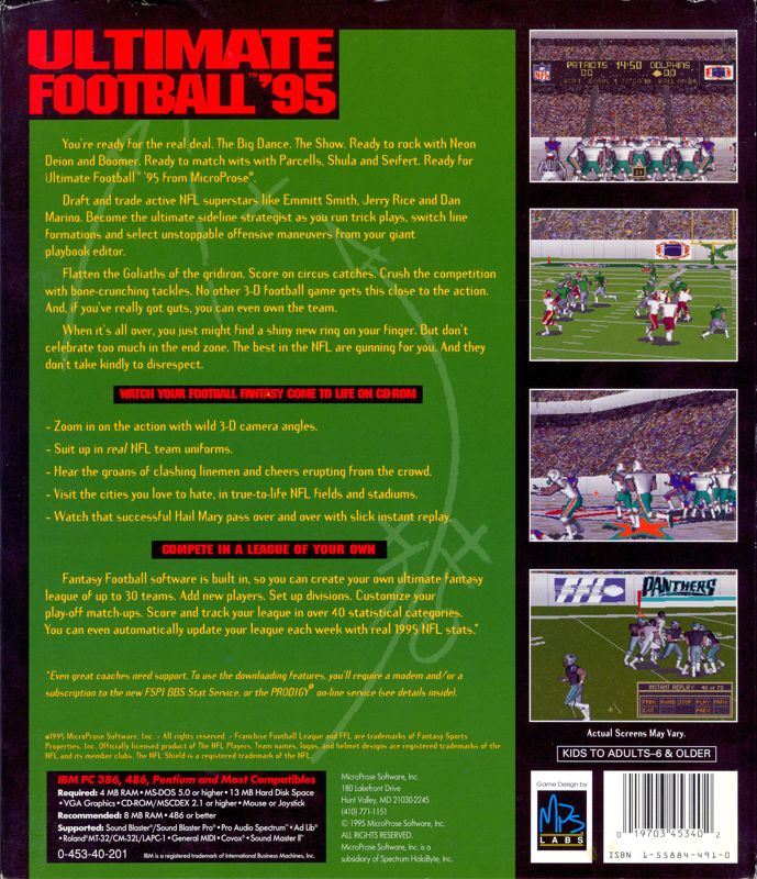Ultimate Football '95 — box-2D-back (US)