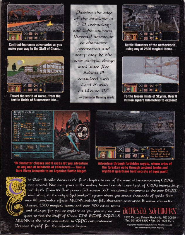 Elder Scrolls - Arena, The — box-2D-back (US)