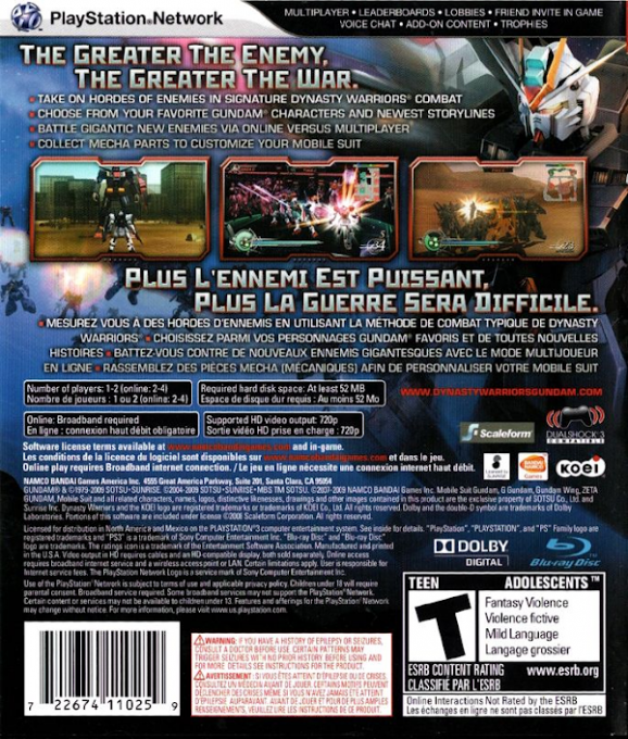 Dynasty Warriors - Gundam 2 — box-2D-back (US)