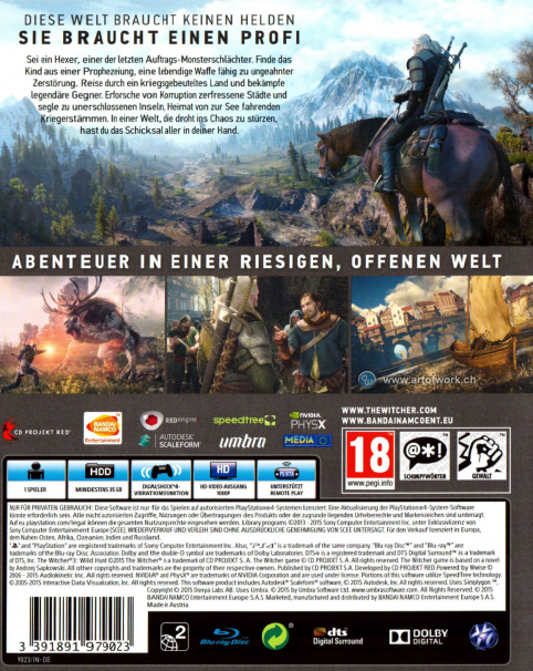 The Witcher 3: Wild Hunt — box-2D-back (DE)