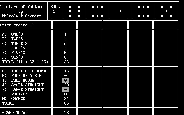 The Game of Yahtzee — ss (WOR)