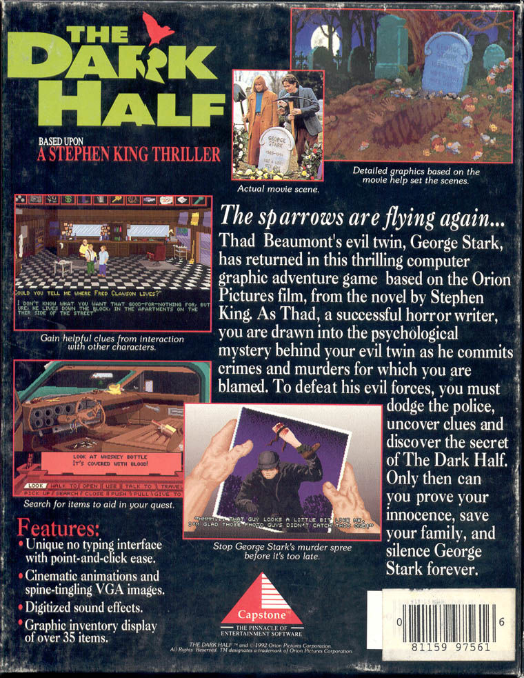 Dark Half, The — box-2D-back (US)