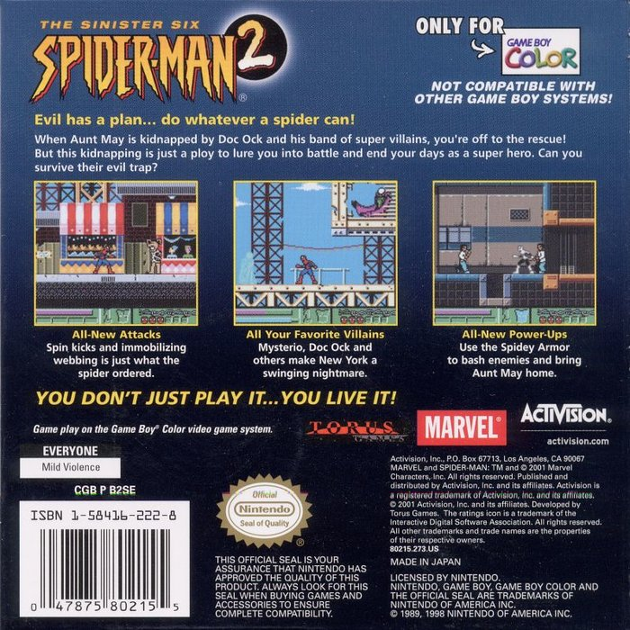 Spider-Man 2 : The Sinister Six — box-2D-back (US)