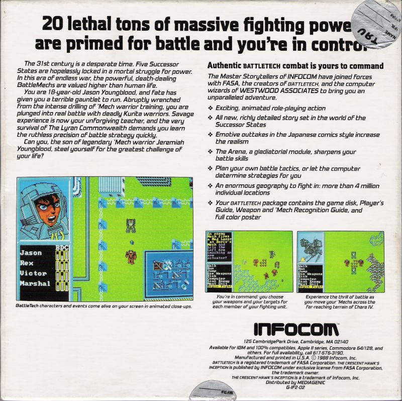 Battletech - The Crescent Hawk's Inception — box-2D-back (US)