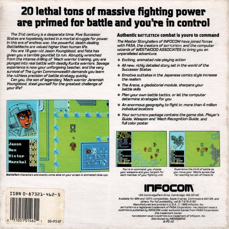 Battletech - The Crescent Hawk's Inception — box-2D-back (US)