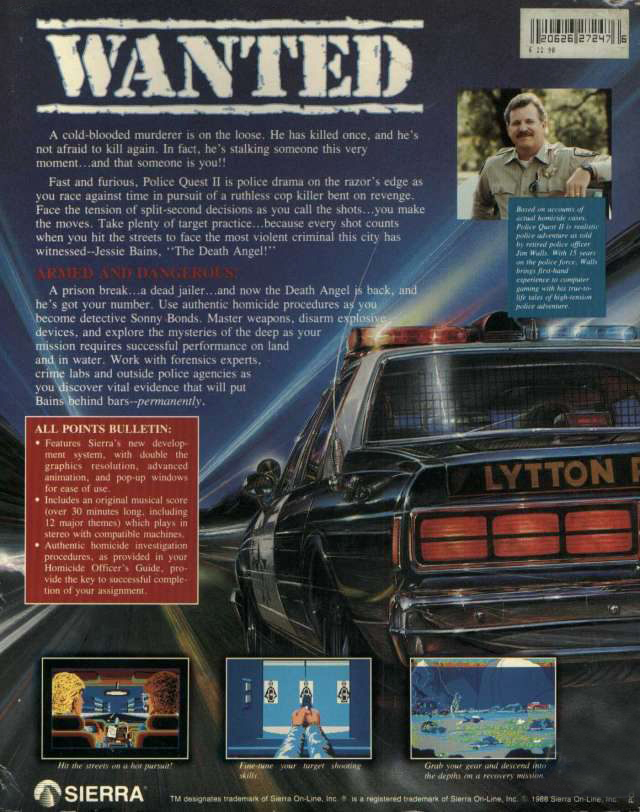 Police Quest 2 - The Vengeance — box-2D-back (WOR)