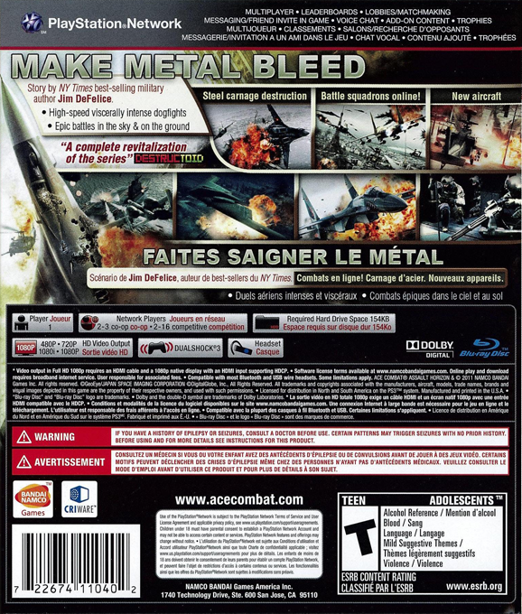 Ace Combat - Assault Horizon — box-2D-back (US)
