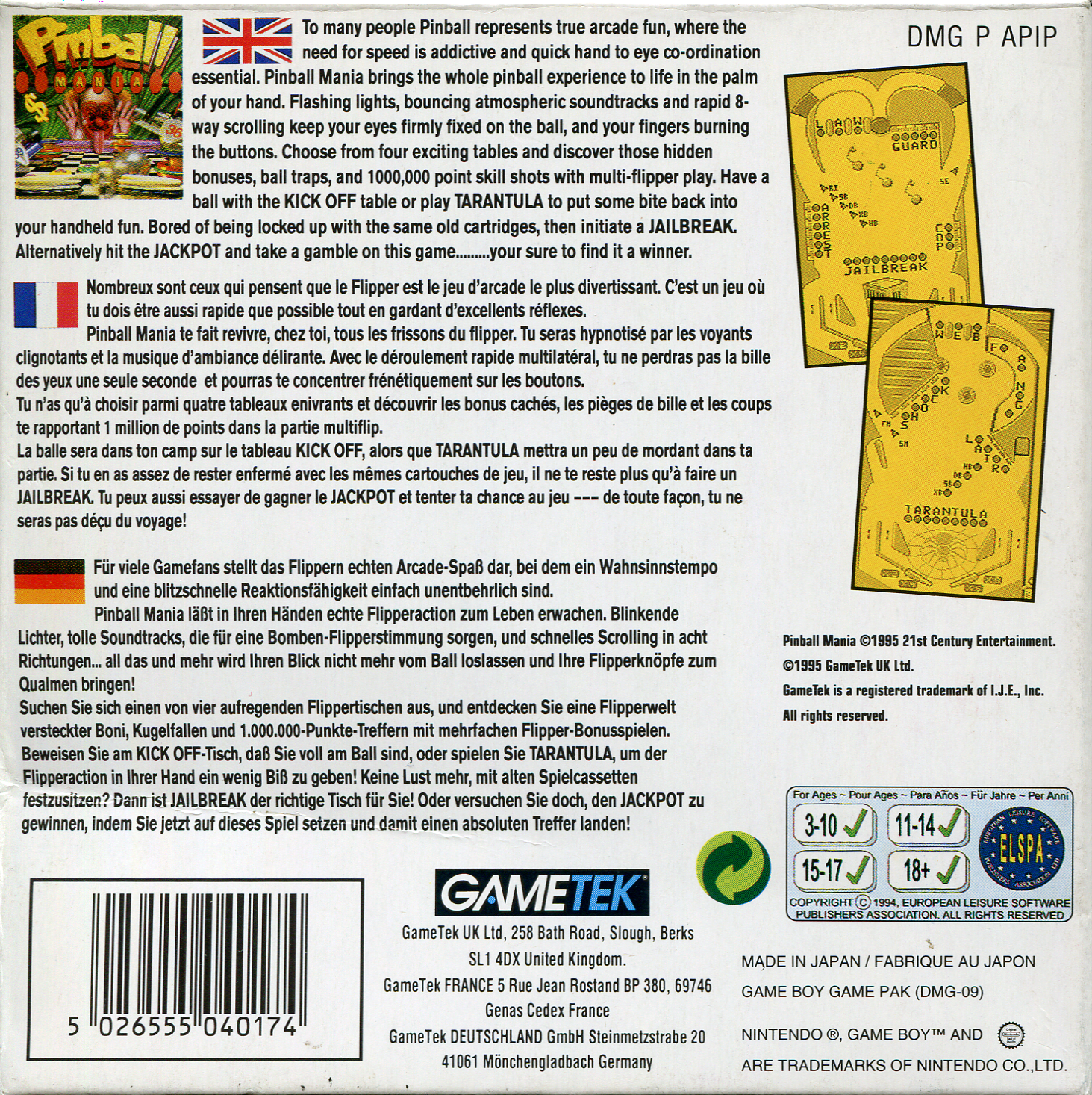 Pinball Mania — box-2D-back (EU)