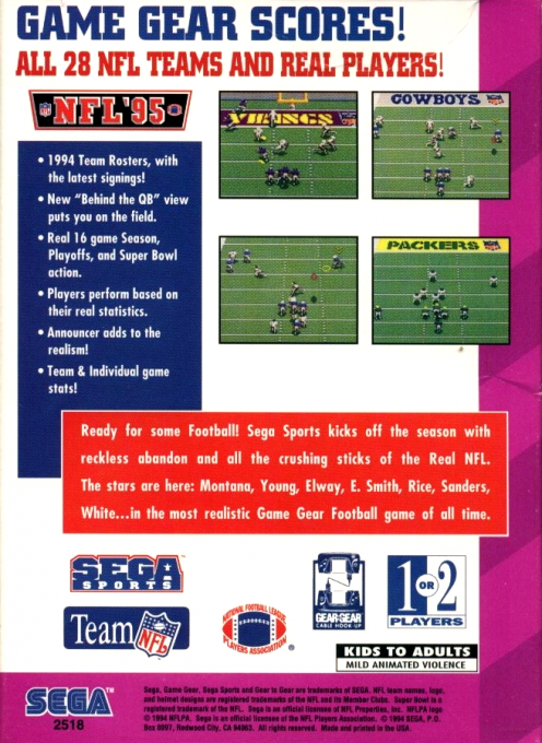 Nfl '95 — box-2D-back (US)