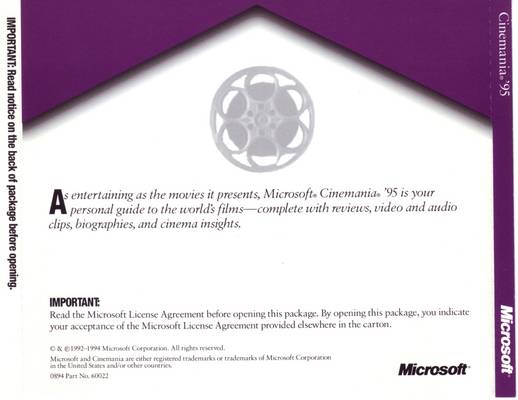 Microsoft Cinemania '95 — box-2D-back (WOR)