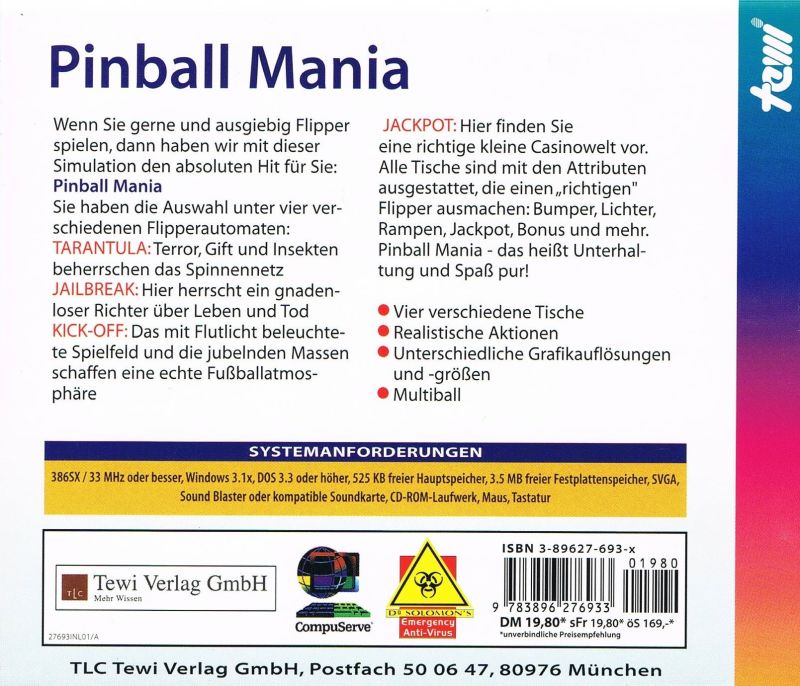 Pinball Mania — box-2D-back (DE)