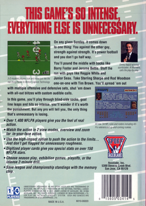Unnecessary Roughness '95 — box-2D-back (US)
