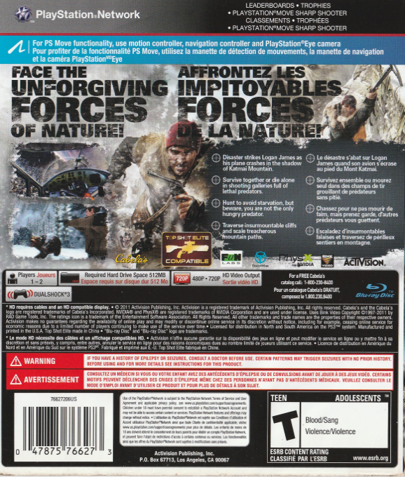 Cabela's Survival - Shadows of Katmai — box-2D-back (CA)