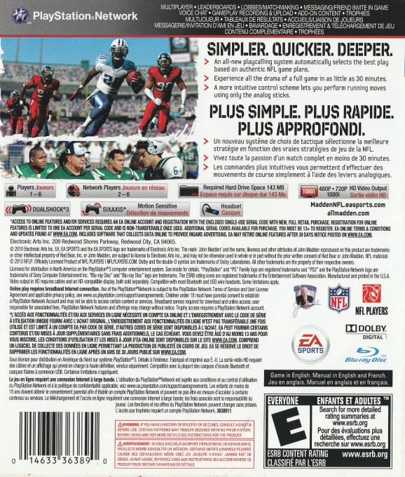 Madden NFL 11 — box-2D-back (CA)