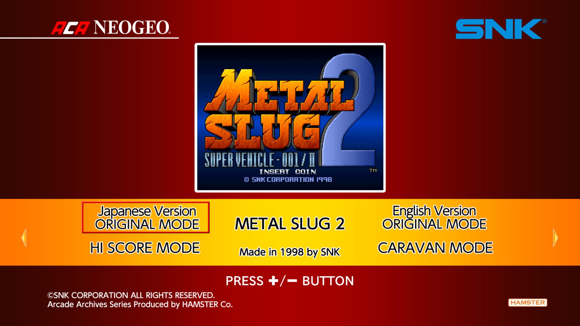 Aca Neogeo Metal Slug 2 — sstitle (US)