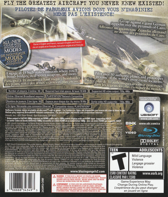 Blazing Angels 2 - Secret Missions of WWII — box-2D-back (CA)