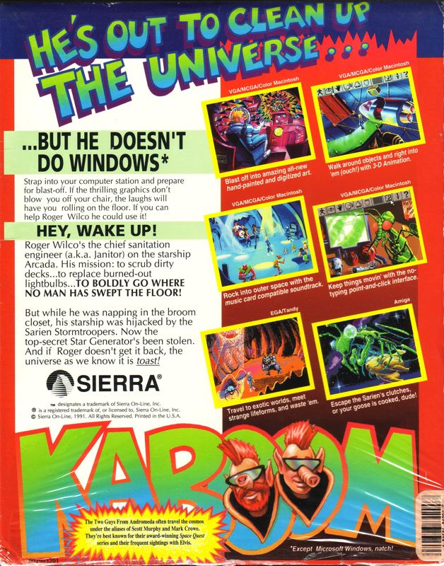 Space Quest 1 - Roger Wilco in the Sarien Encounter — box-2D-back (US)