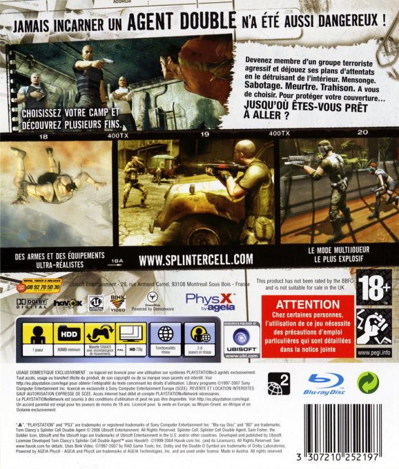 Tom Clancy's Splinter Cell HD — box-2D-back (FR)