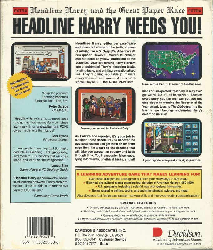 Headline Harry And The Great Paper Race — box-2D-back (US)
