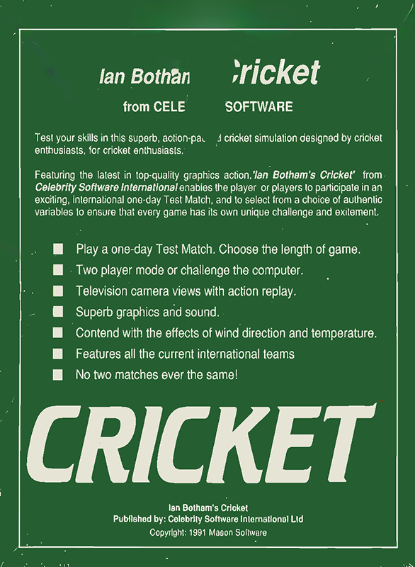 Ian Botham's Cricket — box-2D-back (EU)