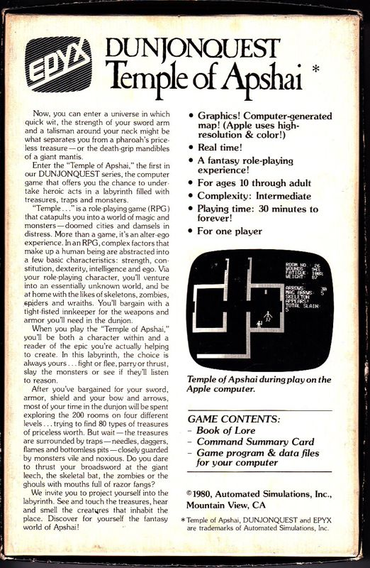Dunjonquest - Temple of Apshai — box-2D-back (US)