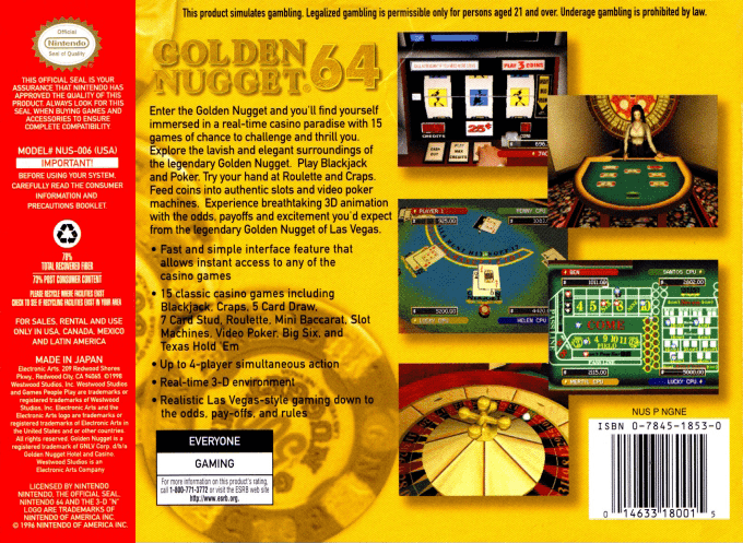 Golden Nugget 64 — box-2D-back (US)