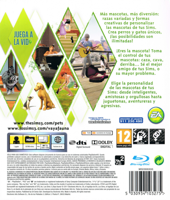 Sims 3, The - Pets — box-2D-back (SP)