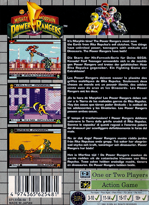 Mighty Morphin Power Rangers — box-2D-back (EU)