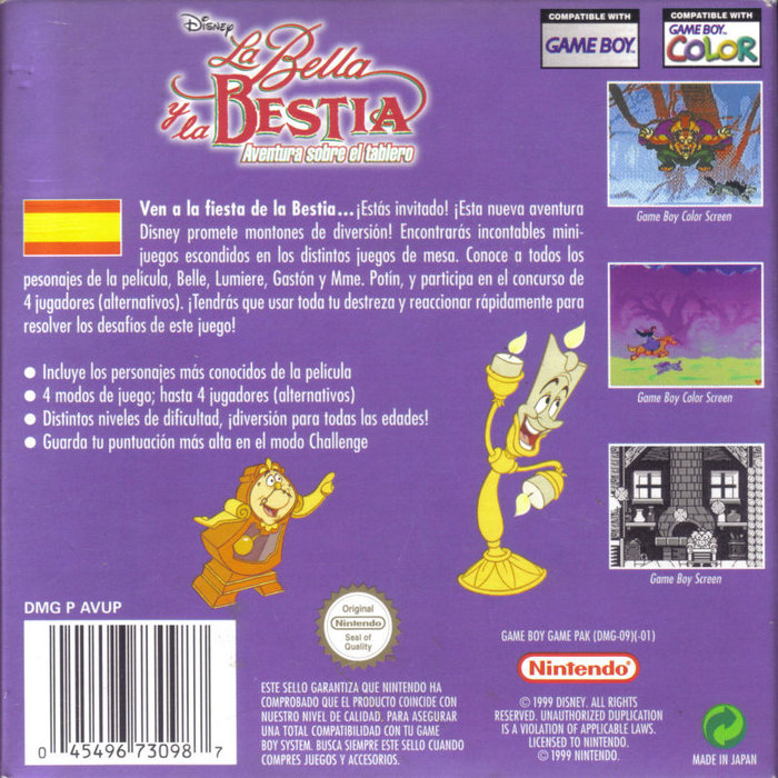 Beauty and the Beast : A Board Game Adventure — box-2D-back (EU)
