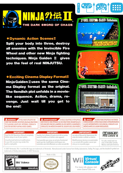 Ninja Gaiden 2 — box-2D-back (US)