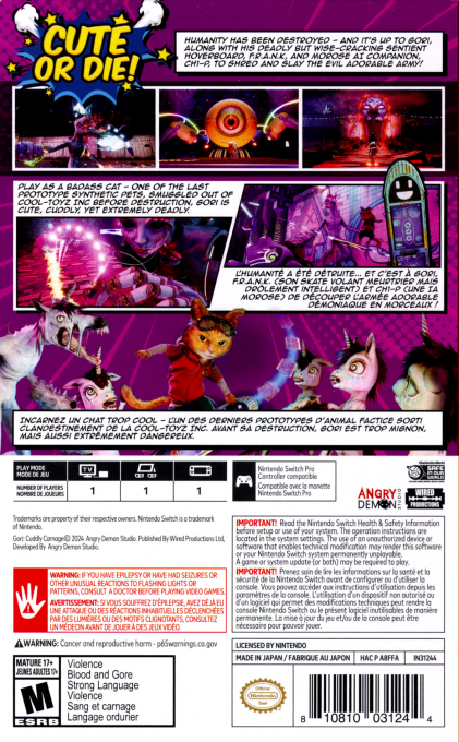 Gori : Cuddly Carnage — box-2D-back (US)