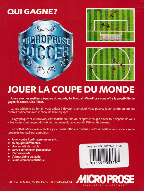 Microprose Soccer — box-2D-back (FR)