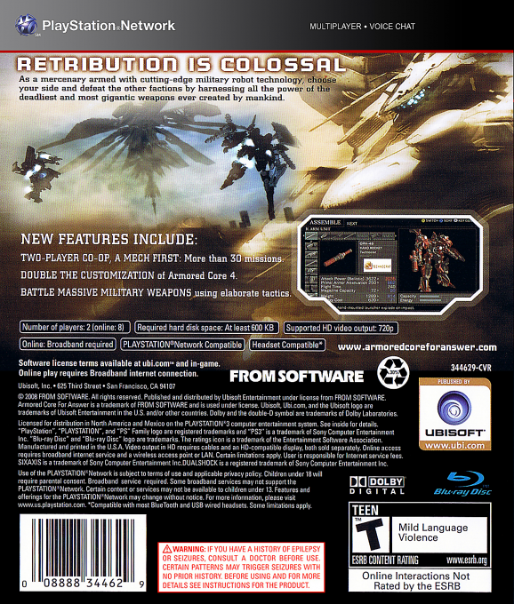 Armored Core - For Answer — box-2D-back (US)