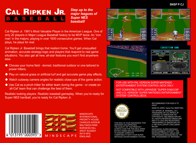 Cal Ripken Jr. Baseball — box-2D-back (EU)