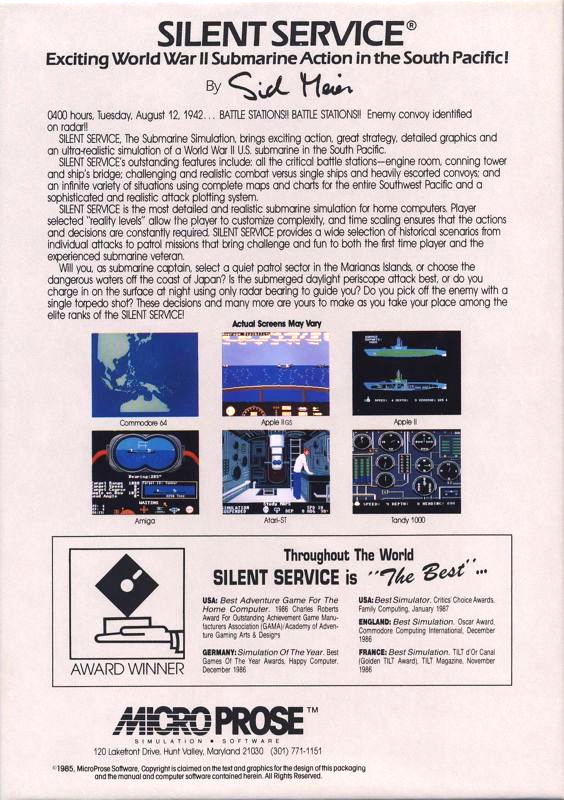 Silent Service — box-2D-back (US)