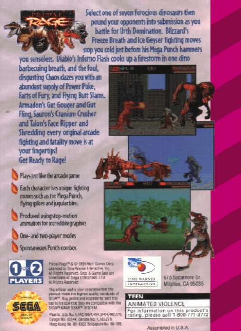 Primal Rage — box-2D-back (US)