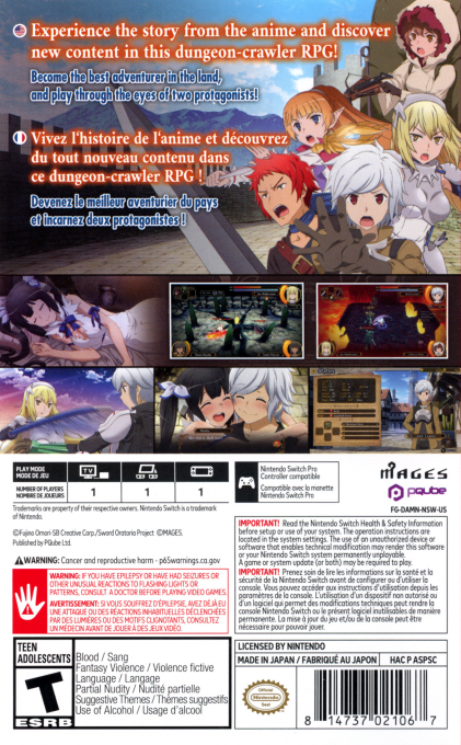 Is It Wrong to Try to Pick Up Girls in a Dungeon? Familia Myth Infinite Combate — box-2D-back (US)