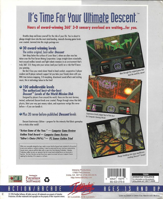 Descent Anniversary Edition — box-2D-back (US)