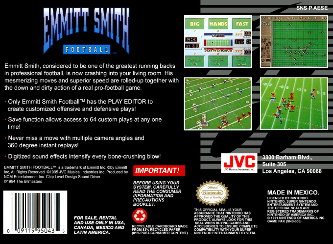 Emmitt Smith Football — box-2D-back (US)