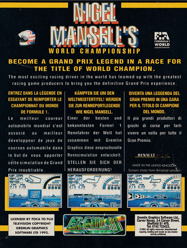 Nigel Mansell's World Championship — box-2D-back (EU)